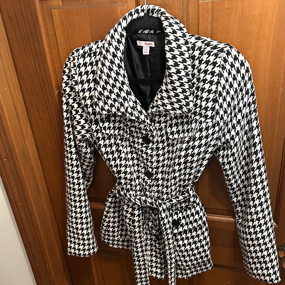 BONGO Black and White Houndstooth Trench Coat